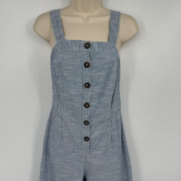 JAPNA Women's Size M Romper Jumpsuit Blue Striped straight  Leg 100% Cotton Casu - Picture 3 of 14